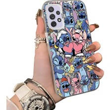 Ucuc Samsung Galaxy A72 Uyumlu Silikon Kenar Sert Arka Anti Düşme Kılıfı Stitch Deseni