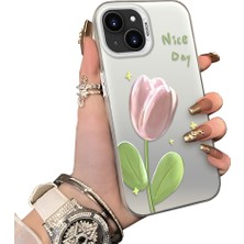 Ucuc iPhone 13 Uyumlu Silikon Kenar Sert Arka Anti Düşme Kılıfı Lale Deseni