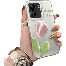 Ucuc Redmi 13C Uyumlu Silikon Kenar Sert Arka Anti Düşme Kılıfı Lale Deseni