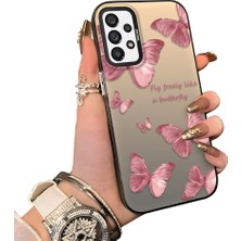 Ucuc Samsung Galaxy A73 Uyumlu Silikon Kenar Sert Arka Anti Düşme Kılıfı Kelebek Deseni