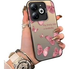 Ucuc Infinix Smart 8/8 Pro Uyumlu Silikon Kenar Sert Arka Anti Düşme Kılıfı Kelebek Deseni