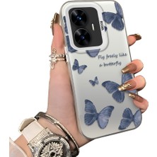 Ucuc Realme C55 Uyumlu Silikon Kenar Sert Arka Anti Düşme Kılıfı Kelebek Deseni