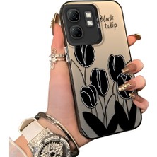 Ucuc Infinix Hot 50I Uyumlu Silikon Kenar Sert Arka Anti Düşme Kılıfı Lale Deseni