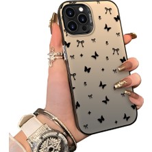 Ucuc iPhone 16 Pro Uyumlu Silikon Kenar Sert Arka Anti Düşme Kılıfı Kelebek Deseni