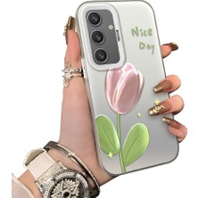 Ucuc Samsung Galaxy S24 Uyumlu Silikon Kenar Sert Arka Anti Düşme Kılıfı Lale Deseni