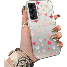 Ucuc Samsung Galaxy A05S Uyumlu Silikon Kenar Sert Arka Anti Düşme Kılıfı Kelebek Deseni