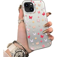Ucuc iPhone 13 Uyumlu Silikon Kenar Sert Arka Anti Düşme Kılıfı Kelebek Deseni