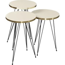 Zigon Sehpa 3 Lü Krem Tel Ayak