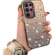 Ucuc Samsung Galaxy S22 Ultra Uyumlu Silikon Kenar Sert Arka Anti Düşme Kılıfı Hello Kitty