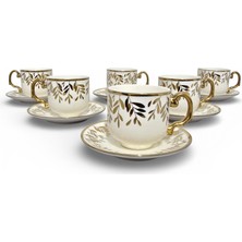 Sudedi Home Gold Yaprak Desenli 6 Kişilik Türk Kahvesi Fincan Takımı