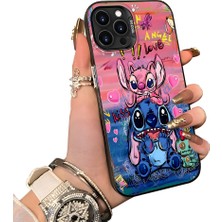 Ucuc iPhone 15 Pro Max Uyumlu Silikon Kenar Sert Arka Anti Düşme Kılıfı Stitch Deseni