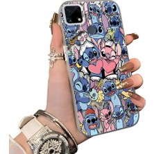 Ucuc Realme C15 Uyumlu Silikon Kenar Sert Arka Anti Düşme Kılıfı Stitch Deseni