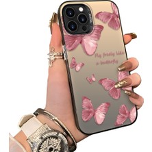 Ucuc iPhone 15 Pro Uyumlu Silikon Kenar Sert Arka Anti Düşme Kılıfı Kelebek Deseni