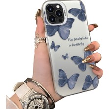 Ucuc iPhone 16 Pro Max Uyumlu Silikon Kenar Sert Arka Anti Düşme Kılıfı Kelebek Deseni