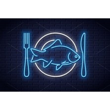 Disa Neon LED Duvar Dekoratif Aydınlatma -Balık,yemek,restoran, 60X45CM-
