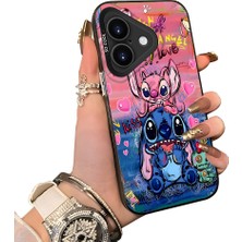 Ucuc iPhone 16 Uyumlu Silikon Kenar Sert Arka Anti Düşme Kılıfı Stitch Deseni