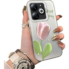 Ucuc Tecno Spark 20 Uyumlu Silikon Kenar Sert Arka Anti Düşme Kılıfı Lale Deseni