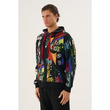 Abstract Desenli Oversize Kapüşonlu Üst