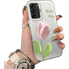 Ucuc Samsung Galaxy S21 Fe 5g Uyumlu Silikon Kenar Sert Arka Anti Düşme Kılıfı Lale Deseni