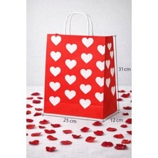 Palifix 5 Adet Çok Kalpli Kırmızı Kraft Hediye Poşeti Sevgililer Günü Hediye Poşeti