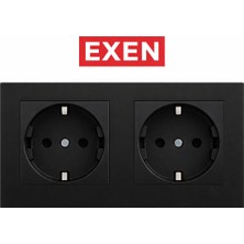 Exen Karel Metalik Siyah Topraklı Priz 2'li Set