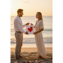 Palifix Set (Poşet+Ip+ Kart) 25X31 Tek Kalpli Beyaz Kraft Hediye Çantası Seti