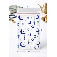 Palifix 25 Adet 13X23 Gıdaya Uygun Hilal Yıldız Kandil Desenli Opp Şeffaf Poşet Bantlı Hurma Lokum Poşeti