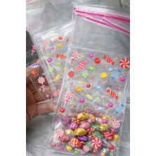 Palifix 25 Adet 13X23 Gıdaya Uygun Şeker Desenli Opp Şeffaf Poşet Bantlı Hurma Lokum Şeker Poşeti