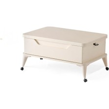 Zerenland 1299 Tekerlekli Çift Çekmeceli Akıllı Sehpa, Sihirli Sehpa, Orta Sehpa, Laptop Masası Ekru