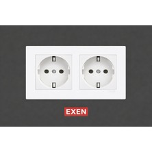 Exen Beyaz Topraklı Priz+Topraklı Priz 2'li Set