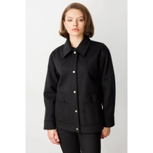 Ekol Torba Cepli Siyah Kısa Kadın Kaşe Mont 06087