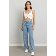 Rengamoda Kadın Yüksel Bel Geniş Paça Mom Jean Pantolon