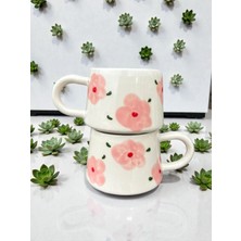 BB Design El Yapımı 2'li Pembe Desenli Seramik Kupa Bardak 200 ml
