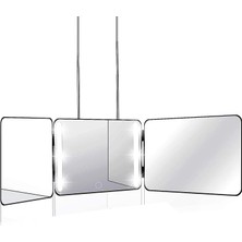 Valkyrie LED Işıklı Şarjlı  360° 3 Yön Kişisel Saç Sakal Kesimi Berber Aynası - Teleskopik Duvar Askısı - Katlanabilir Tasarım - Makyaj, Sakal Saç Tasarımı