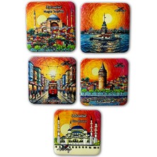 Arda Hediyelik Eşya Istanbul Temalı 5'li Metal Magnet Seti – 7x7 cm – Gün Batımı Serisi