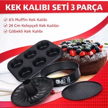 Touch Me Kek Kalıbı Seti 3 Parça | 24 cm Kelepçeli Kek Kalıbı + Göbekli Kek Kalıbı + 6’lı Muffin Kek Kalıbı