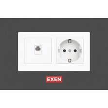Exen Beyaz Topraklı Priz+Telefon Priz 2'li Set