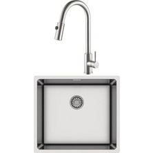 Hafele NOVARA04 Paslanmaz Çelik Eviye + Hafele Pablo Pull Paslanmaz Çelik Kuğu Spiralli Mutfak Bataryası Seti