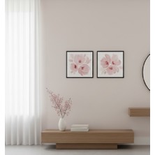 Safir Design Lüks Pembe ve Beyaz Çiçek 2li Modern Siyah Çerçeveli Tablo
