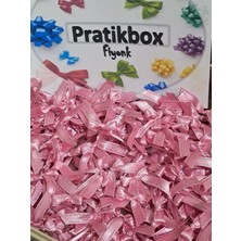 Pratikbox Mini Fiyonk / Saten 1cm'lik Simli / Hediyelik / Süsleme / Pembe Renk / 50 Adet