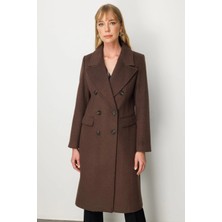 Ekol Kadın Kruvaze Yaka Kapak Cepli Kahverengi Kaban 06960