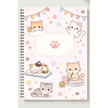 Black-One Kedi Temalı A5 Metal Spiralli Çizgisiz Kalın Bristol Kapak Kedi Temalı Defter