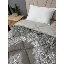 Clasy %100 Pamuk Saten Çift Kişilik Yorgan Çift Taraflı Noldor V1 Desenli Antrasit Gri Kapitoneli