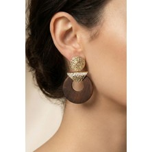 Osha Aksesuar Bohem Stil Gold Metal ve Gerçek Ahşap Kombinli Kadın Çivi Küpe