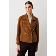 Ekol Kruvaze Yaka Desenli Taba Renk Kadın Mont 08021