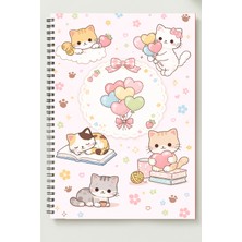 Black-One Kedi Temalı A5 Metal Spiralli Çizgisiz Kalın Bristol Kapak  Kedi Temalı Defter