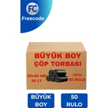 Freecode Büyük Boy Çöp Poşeti 50 Paket 65 x 80 cm Siyah