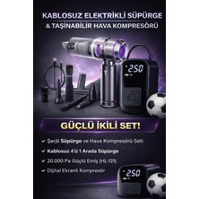 Azurtech 20.000PA Brushless Kablosuz Araç Içi Basınçlı Üfleme & Çekme Süpürgesi& Taşınabilir Dijital Ekranlı Şarjlı Hava Kompresör