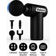 Volemi Siyah 6 Hız Kademeli 4 Başlıklı Masaj Tabancası Masaj Aleti Şarjlı Titreşimli Sporcu Masaj Tabancası