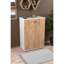 Ayakkabılık Çok Amaçlı Ayakkabı Dolabı 5 Raflı 2 Kapaklı Çam-Beyaz